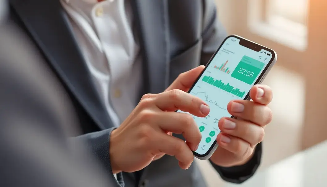 A professional using an advanced budgeting app with real-time AI insights.